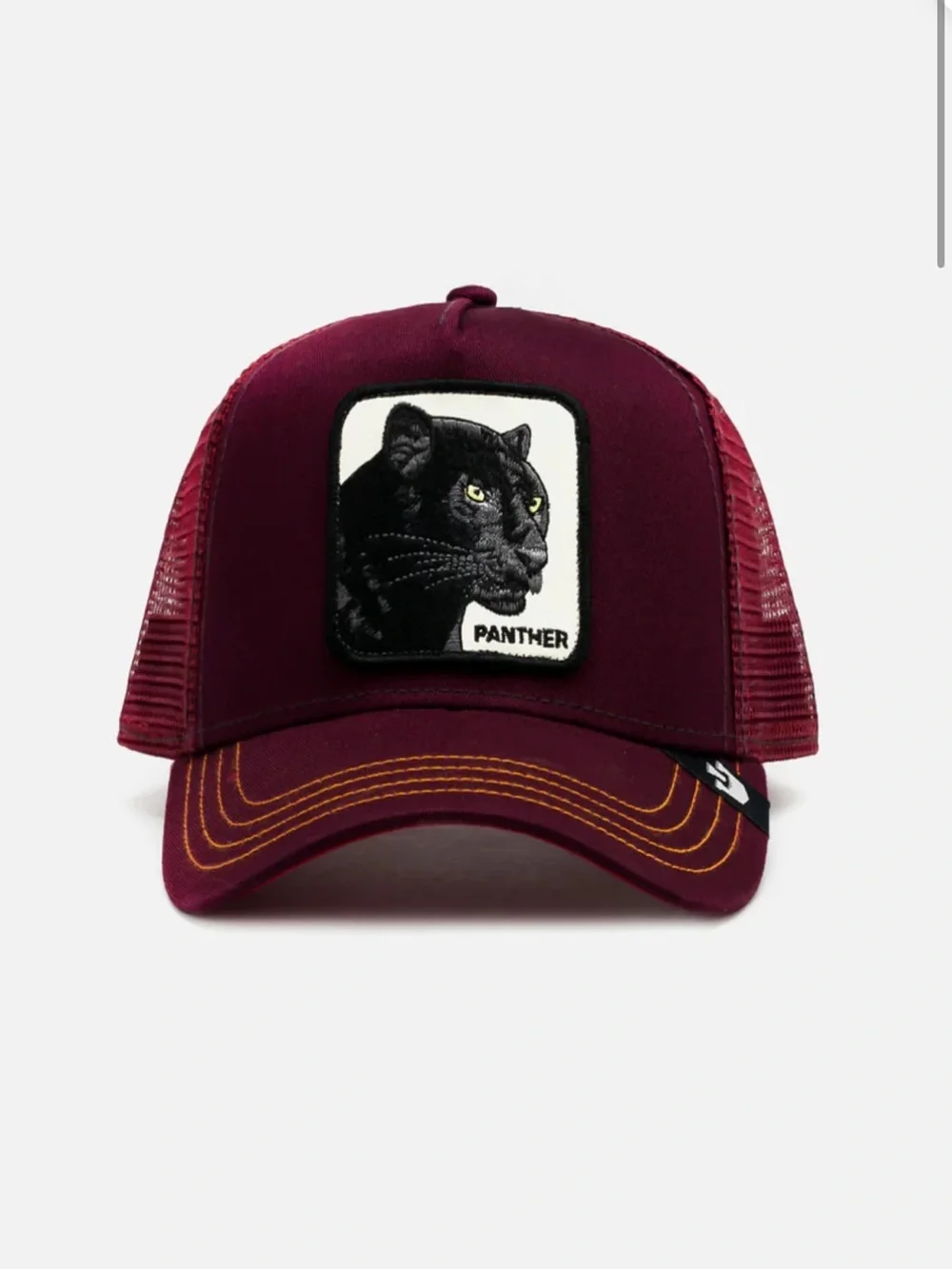 Goorin Bros Burgundy Panther Trucker Hat with Yellow Stitching - Picture 1 of 16